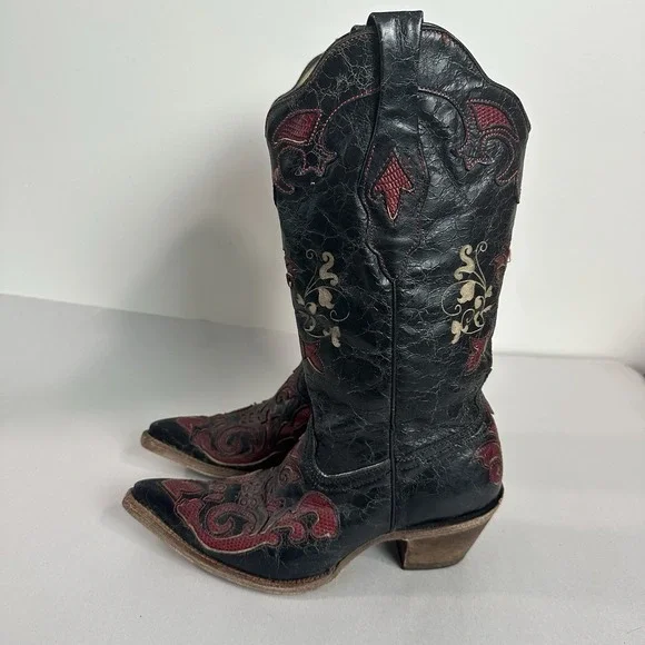 Corral Vintage Black Leather Lizard Inlay Cowboy C2115 Boots Womens Size 7.5 - Picture 11 of 16